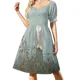 thumbnail image 2 of Vestido sin mangas con estampado floral de pequeños tulipanes en negro y azul para mujer., 2 of 7