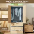 thumbnail image 4 of GarveeHome Armoire Wardrobe Closet, 69.5" Tall Wooden Wardrobe Cabinet with Rattan Doors, 2 Doors & 3 Drawers, Hanging Rod Clothing Storage for Bedroom, Entryway, Modular Design, Natural, 4 of 8