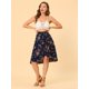 thumbnail image 4 of Allegra K Falda Midi Acampanada Con Dobladillo Asimétrico De Cintura Alta Con Estampado Floral Para Mujer Azul oscuro XL, 4 of 6