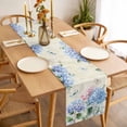 thumbnail image 3 of Table Runner 72 Inches Long for Kitchen Dining, Blue Hydrangea Dresser Scarf Farmhouse, Dining Table Decorations for Wedding/Parties, Pink Flowers Spring Botanical Country Plants 13 x 72 In, 3 of 8