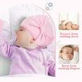 thumbnail image 4 of Zando 3Pcs Knit Toddler Hat and Glove Set Bow Baby Hats and Mittens with Elastic Wrist No Scratch Newborn Hats Soft Cotton Mittens 0-3 Months, 4 of 5