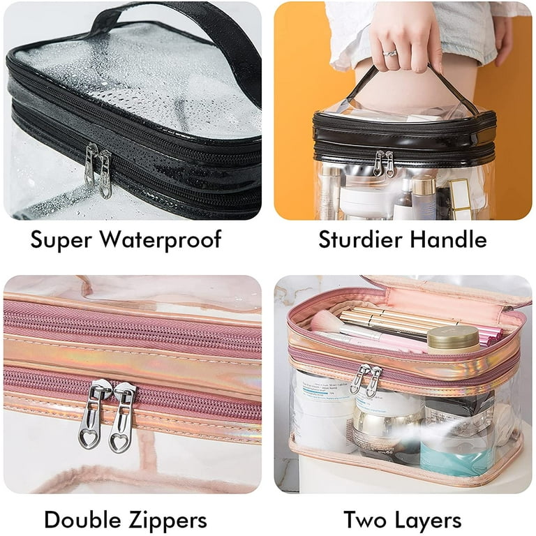 Clear Makeup Bag Toiletry Organizer Waterproof Large Makeup Bag Transparent  Makeup Case Double Layer Cosmetic Bag Multi Function Travel Makeup Bag for