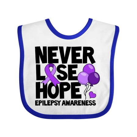 

Inktastic Never Lose Hope Epilepsy Awareness with Balloons and Purple Ribbon Gift Baby Boy or Baby Girl Bib