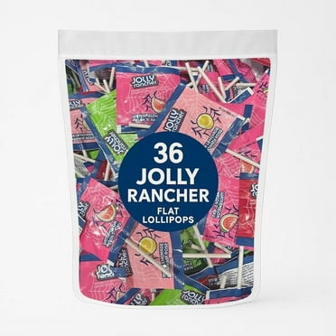 Jolly Rancher Flat Lollipops (Suckers) – 36 Count Variety Pack – Watermelon, Pink Lemonade, Green Apple, Cherry – Individually Wrapped Fruity Candy
