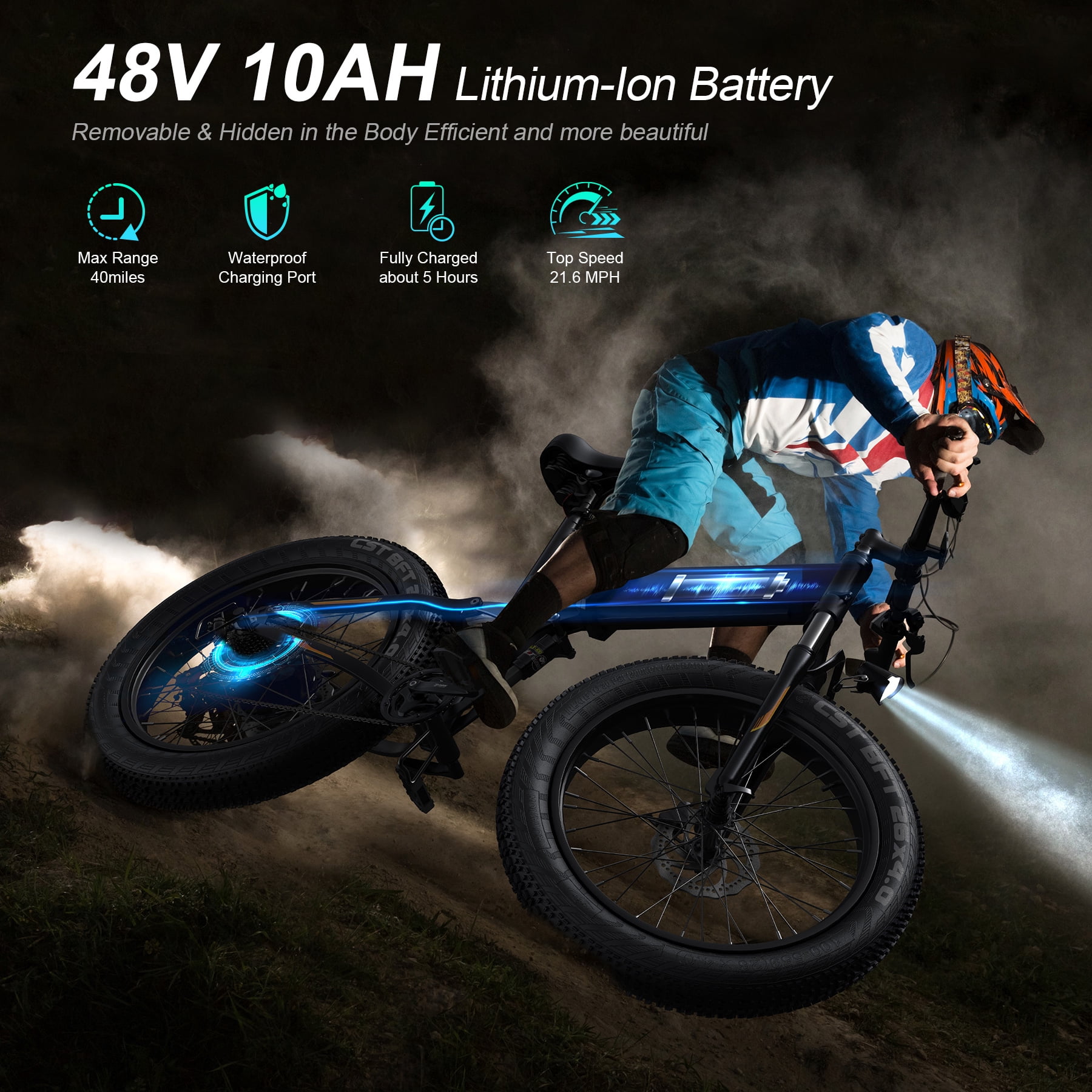 TotGuard 26"x4" Electric Bike, Fat Tire 500W Ebike, Foldable Electric Bicycles E Bikes for Adults Electric 48V 10Ah Battery, Dual Shock Absorber, Lockable Fork UL2849