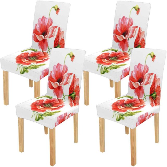 ABPHQTO Funda protectora para silla elástica con diseño de amapolas de acuarela, funda protectora para comedor, Hotel, boda, fiesta, juego de 4