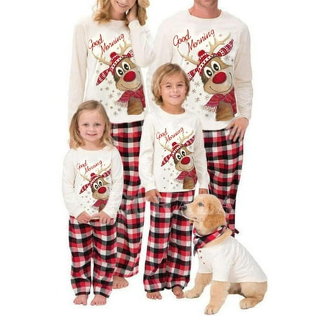 

FOCUSNORM Matching Family Pajamas Sets Christmas PJ s with Elk Print Top and Plaid Pants Jammies Sleepwear for Family