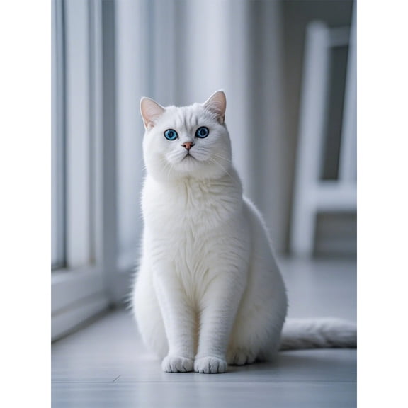 5D Diamond Art DIY Kits White British Shorthair Cat Kitten Diamond Painting Full Round Drill Rhinestones by Number Embroidery Arts and Crafts for Living Room Home Wall Decor 12x16 inch / 30x40cm