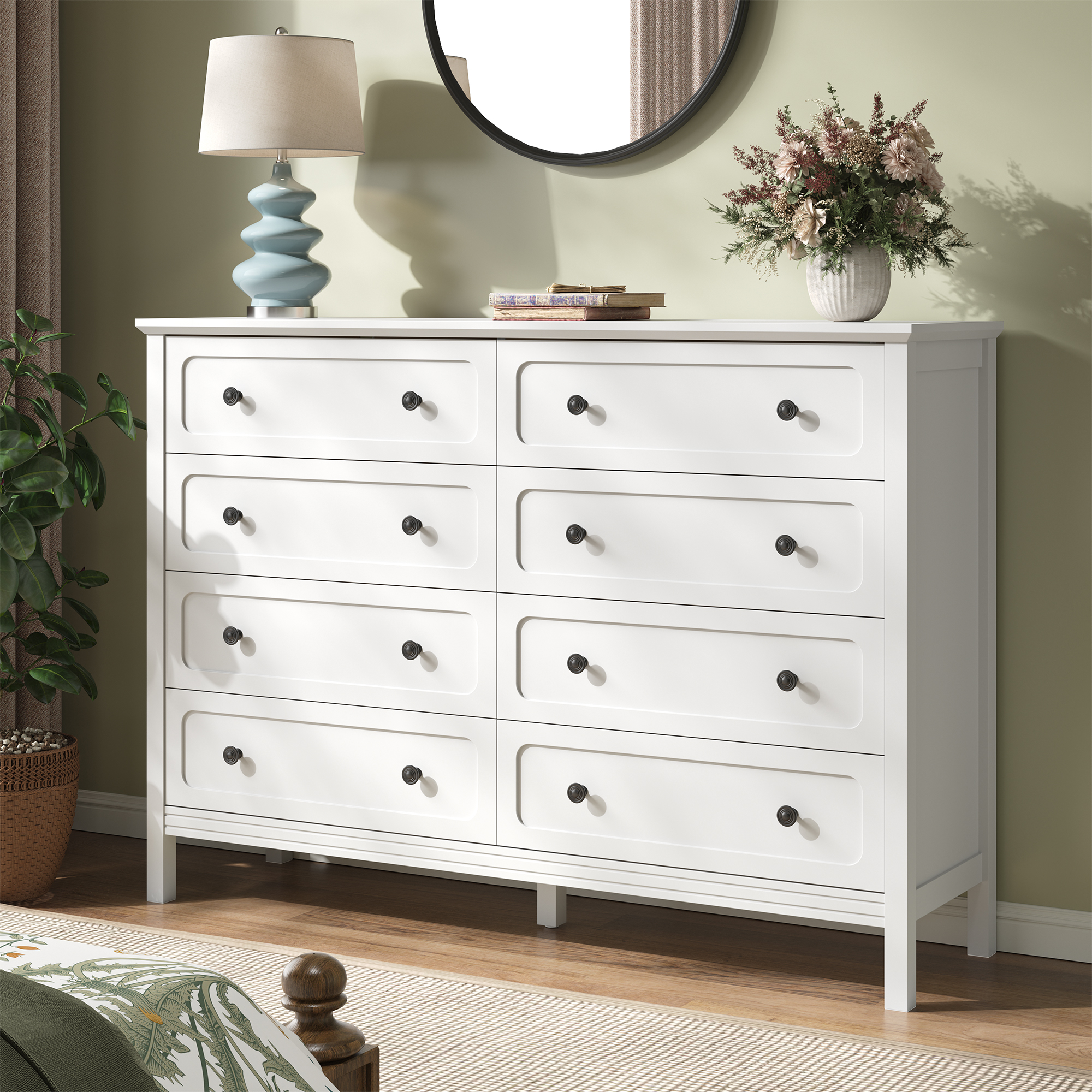 YouTrend 8-Drawer Dressers for Bedroom,55.1"Width Modern Chest of Drawer with Metal Handlesfor Living Room,Hallway,Entryway,White
