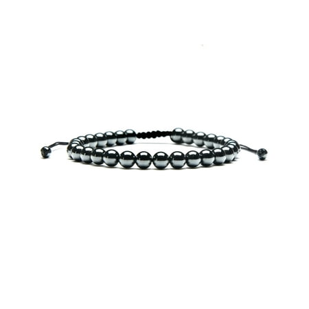 Enamel Silver Vintage Bracelets - Hematite Stone Beaded Adjustable Bracelet (6mm)
