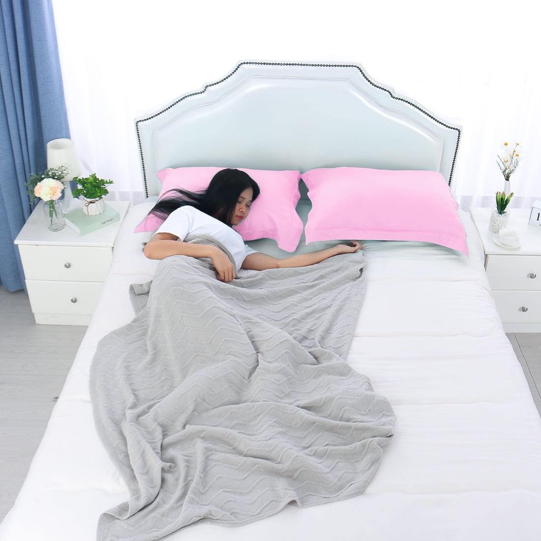 Unique Bargains 2-Pack Egyptian Cotton 300 Thread Count Solid Pillow Cases Pillow Shams  King Pink