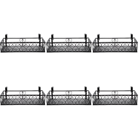 Toyandona Railing Plant Pot Rack Iron Balcony Flower Holder Black 6Pcs