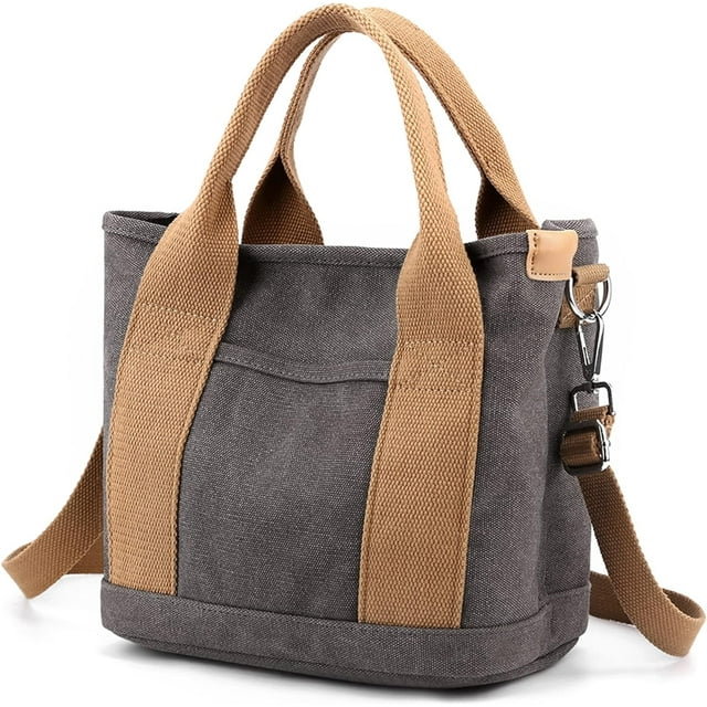 LHSHID Handbag for Women Small Multi-Pockets, Canvas Mini Tote Shoulder Bags with Zipper, Satchel Hobo Bag for Travel Work