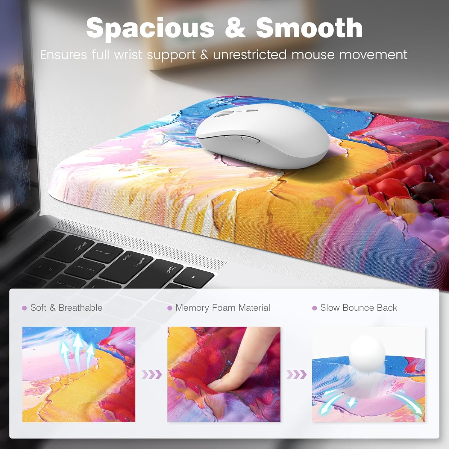 Ergonomic Wrist Rest for Computer Keyboard Pad, Large Arm Rest Wrist Support for Mouse, Relieve Wrist Pain, Multicolored