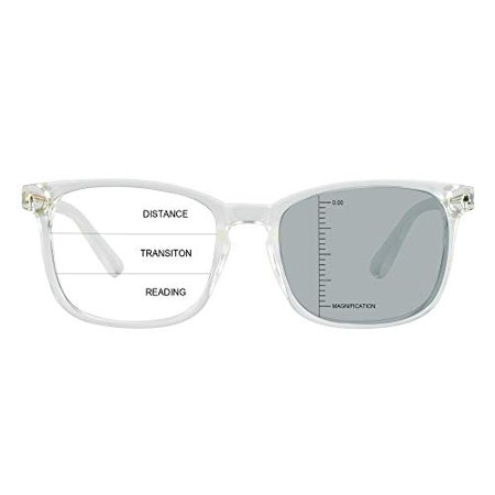 LAMBBAA Vintage Square Progressive Multifocal Presbyopic Glasses, Photochromic Gray Sunglasses for Men Women Readers (+0.00/+2.25 Magnification)…