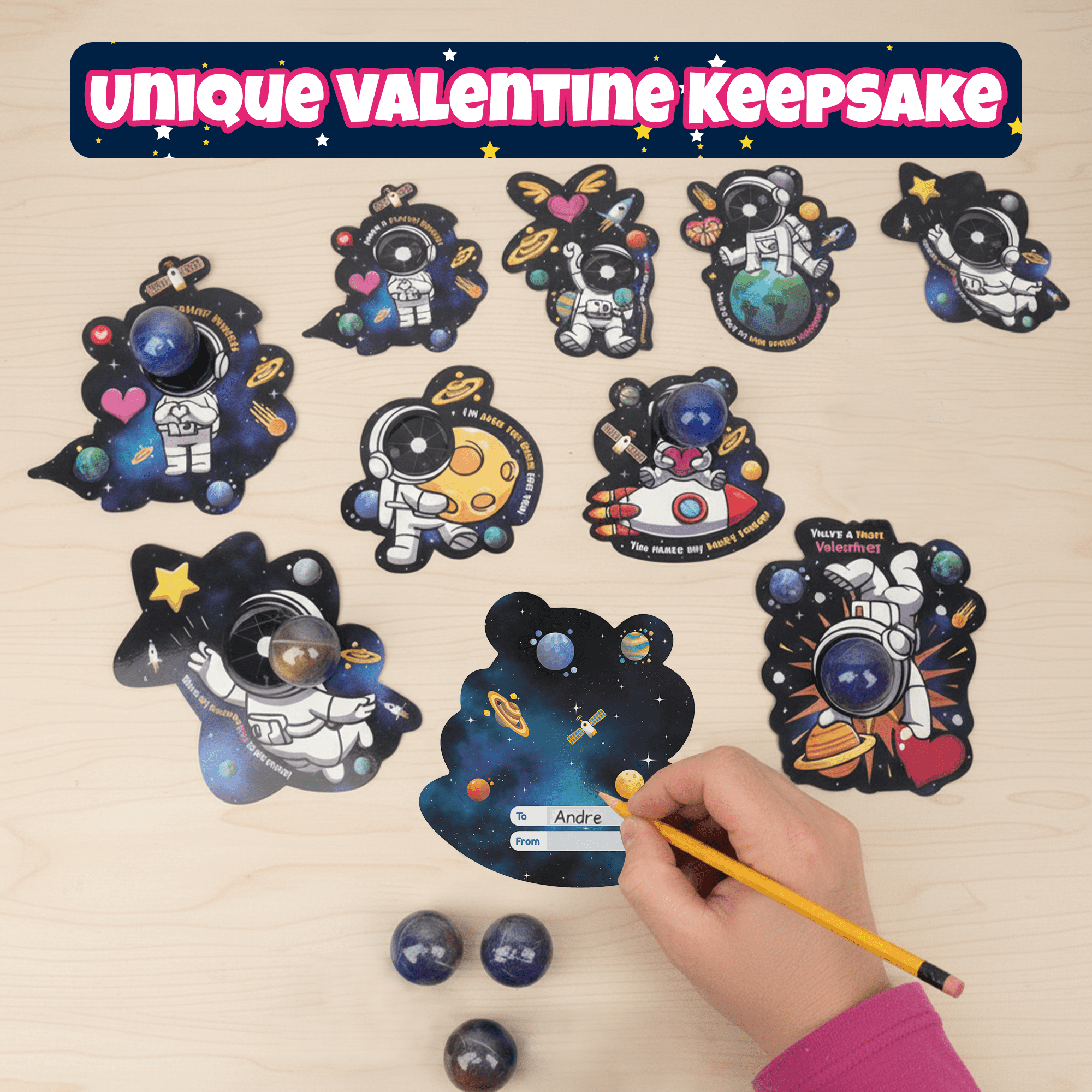 4E's Novelty Valentines Cards with Slimes for Kids (28 Pack) - Galaxy Slime Valentine, Astronaut Cards