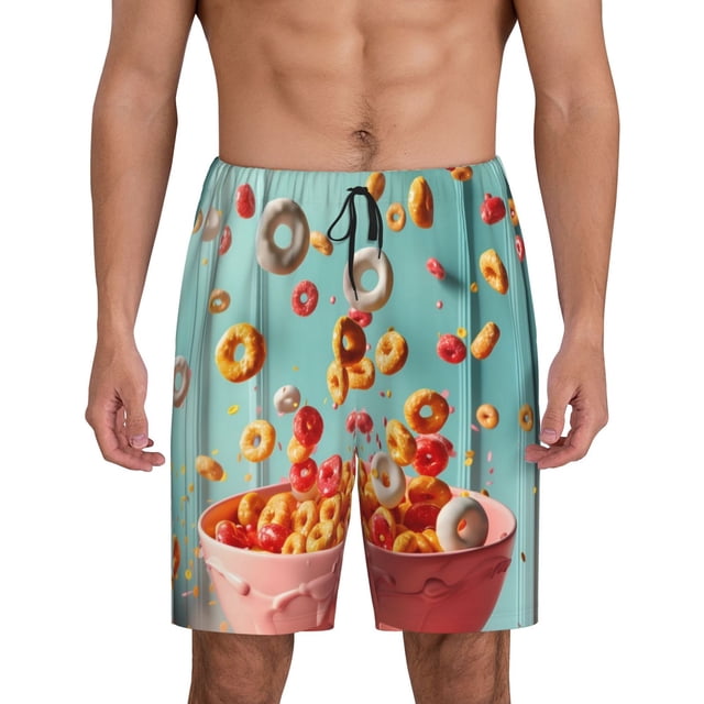 Balery Floating Colorful Cereal Pantalones cortos de pijama de punto de algodón para hombre con cinturilla y bolsillos-XX-Large