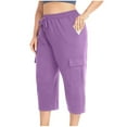thumbnail image 3 of Women's Casual Capri Pants Summer Comfortable Stretch Pure Color Trousers For Daily Wear With T Shirt, 3 of 7