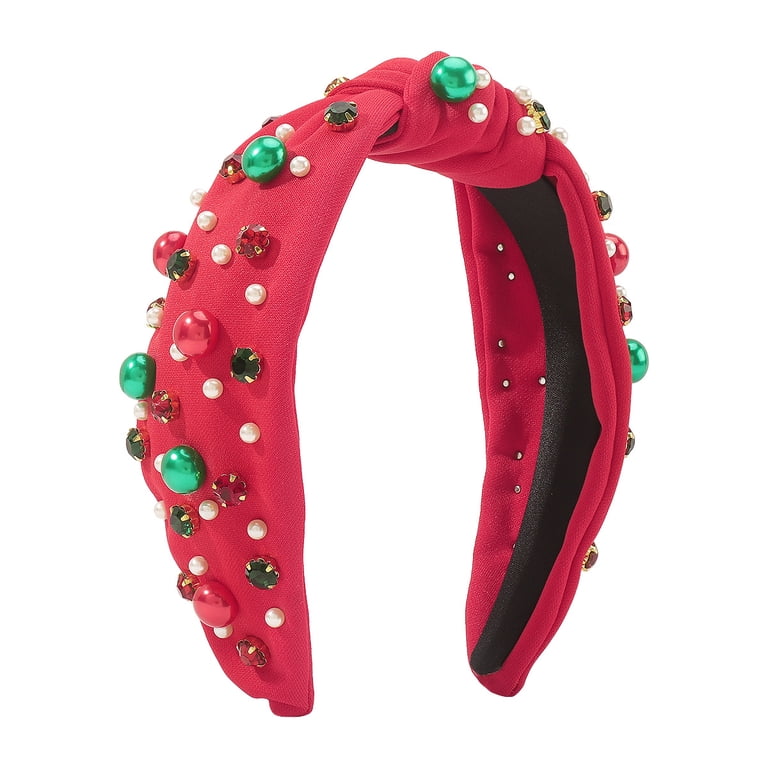 Elegant Green and Red Crystal Headband Amazon.com : Christmas Headband for Women Pearl Knotted  main image 2