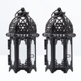 thumbnail image 2 of 2 portavelas de hierro estilo marroquí, farolillos de cristal para velas colgantes, centros de mesa para bodas (negro, cristal transparente), 2 of 5