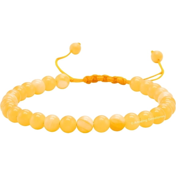 Yellow Calcite Crystal Bracelet - 6mm Beaded Bracelet and Healing Stones