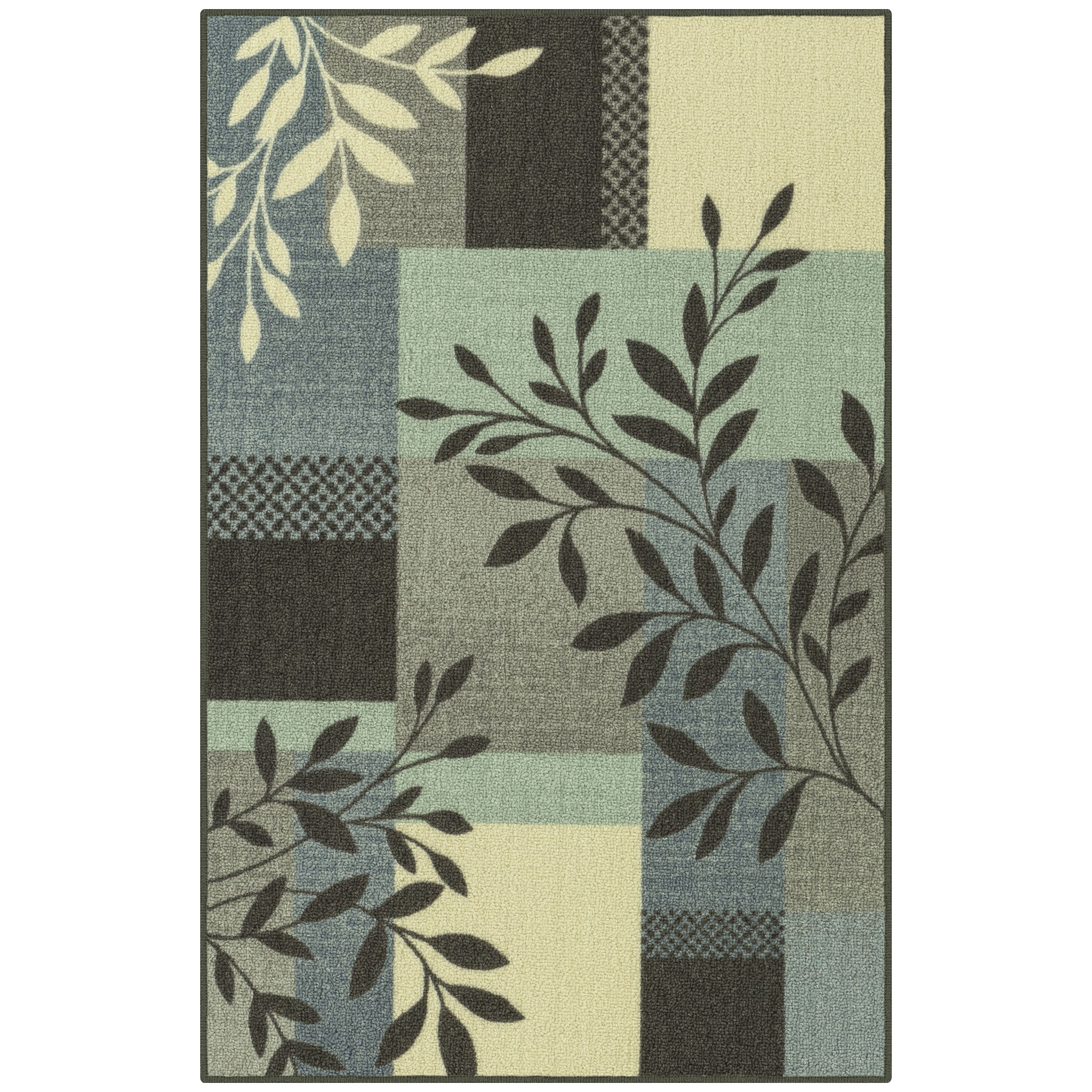 Mainstays Traditional Leaf Block Aqua Gray Print Area Rug, 2'6"x3'10"