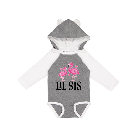 Inktastic Little Sister Girls Lil Sis Flamingo Girls Long Sleeve Baby Bodysuit