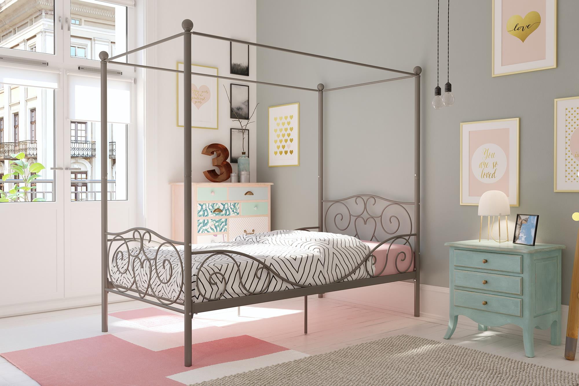 DHP Canopy Metal Bed, Twin Size Frame, Pewter