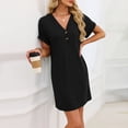 thumbnail image 4 of Gfyviroh V-Neck Nightdress for Women Button Solid Short Sleeve Mini Nightgowns Loose Fit T-Shirt Sleepwear Nightgown, 4 of 4