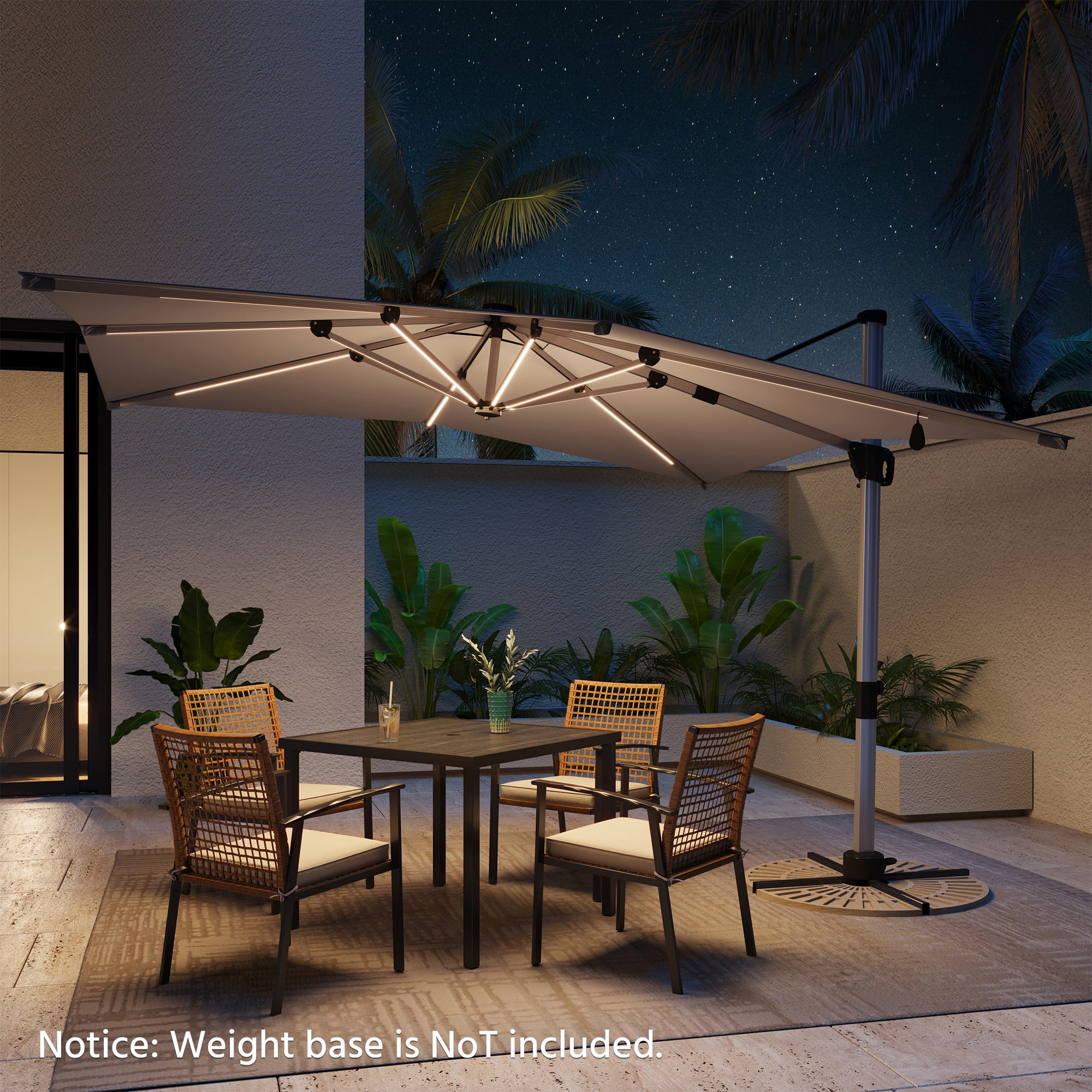 KAMEROUT Outdoor Patio Umbrella with Solar Lights, 10 FT Large Cantilever Windproof Offset Patio Umbrellas for Garden, Deck, Lawn, Pool, Backyard, Gray