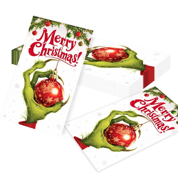 Christmas Whimsical Green Monster Placemats - 40 Pack Disposable Paper Merry Christmas Table Decor