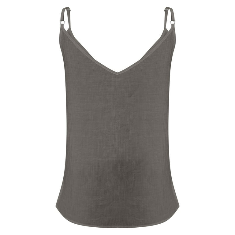 Wycnly Summer Tank Tops Solid V-Neck Sleeveless T Shirts for Women Casual  Button Down Linen Plus Size Strap Vest Blouses Dark Gray m Clearance Under
