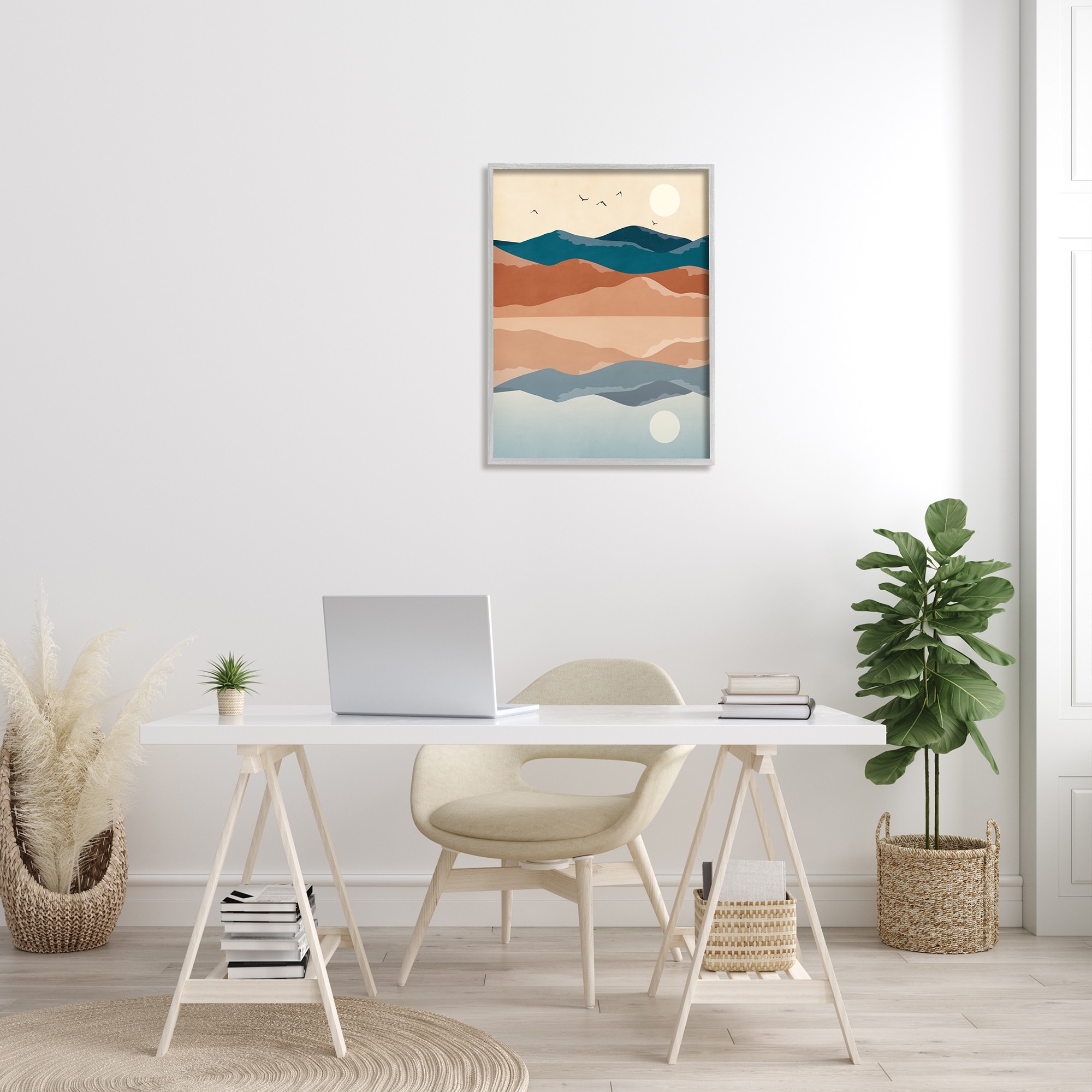 Stupell Industries Birds Flying Over Mountain Peaks Lake Reflection Graphic Art Gray Framed Art Print Wall Art, Design by JJ Design House LLC