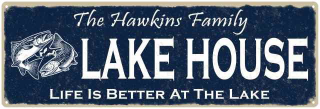 The HAWKINS Family Lake House Sign Metal Fishing Cabin Decor 106180101191 
