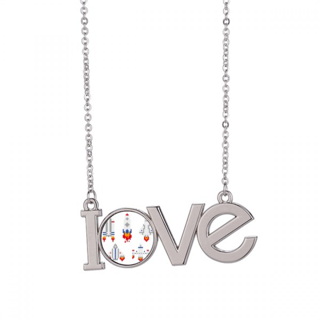 Pendentif Collier Amour Pixel Fusée Vaisseau Spatial Astronomie Bijou