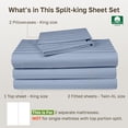 thumbnail image 5 of California Design Den Striped King Split Sheets For Adjustable Bed - Soft 500 Thread Count 100% Cotton Sateen 5 Piece Set with 2 Twin-XL Fitted Sheets - Light Blue, 5 of 9