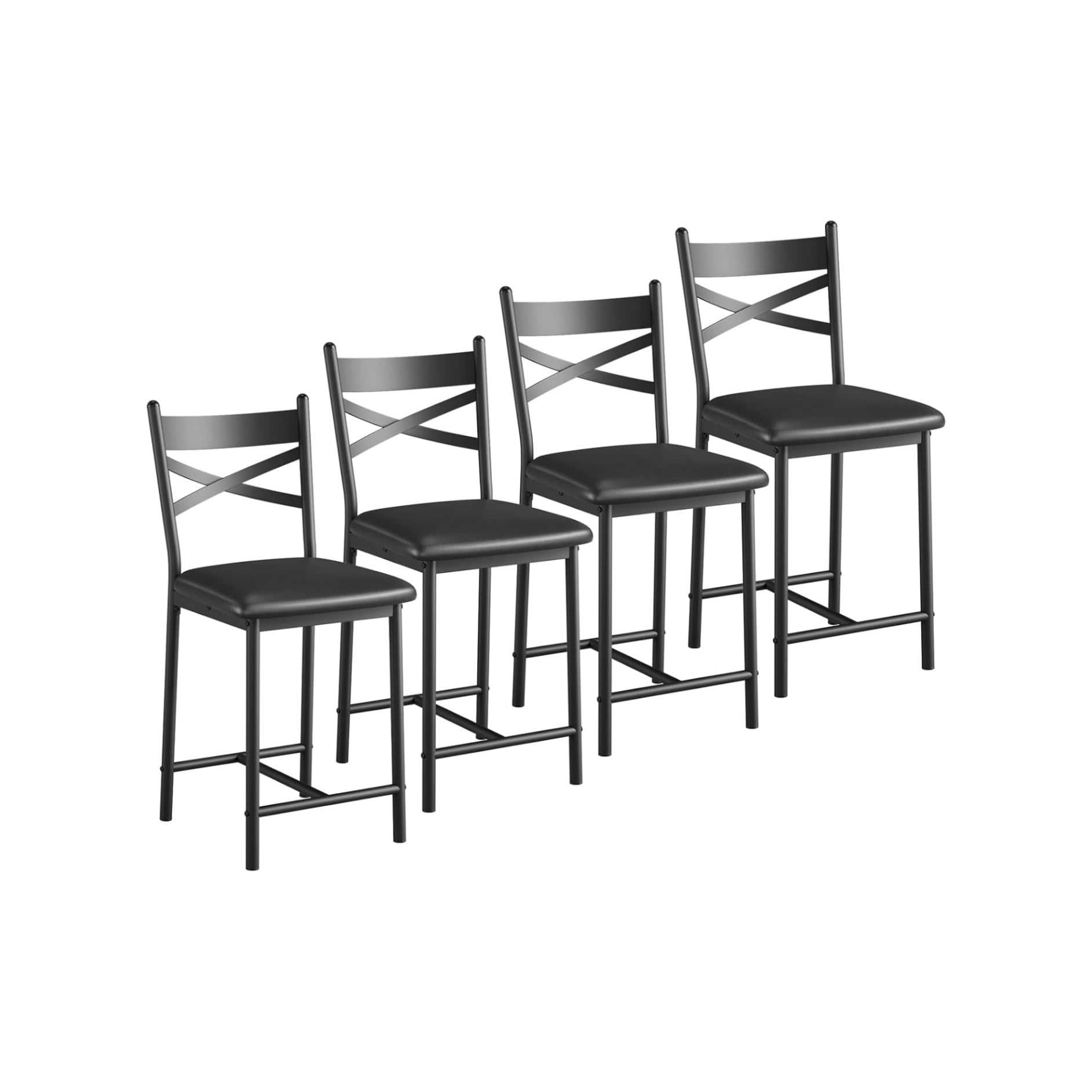 2/4PCS Home Bar Stools, PU Upholstered Bar Chairs, Kitchen Island Chairs With X-Shaped Backrest And Metal Footrest, Black Counter Height Chairs For Dining Room, Coffee Shop