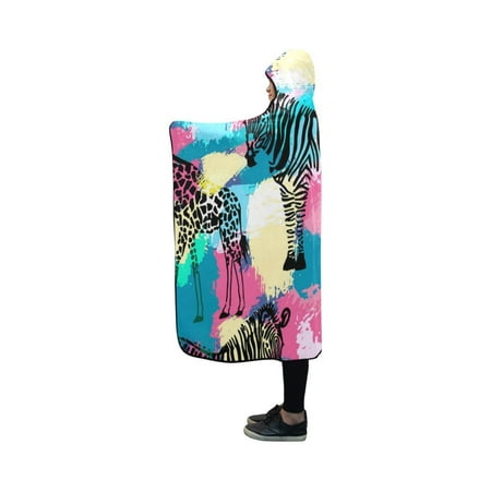 ASHLEIGH Hooded Blanket Colorful Giraffe Zebra Throw Blanket 40x50 inch
