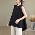 thumbnail image 5 of YUGYXL Cotton Linen Tank Top for Women Sleeveless Round Neck Tops Casual Solid Color Flowy Tanks Loose Back Slit Shirt Vest Black M, 5 of 9