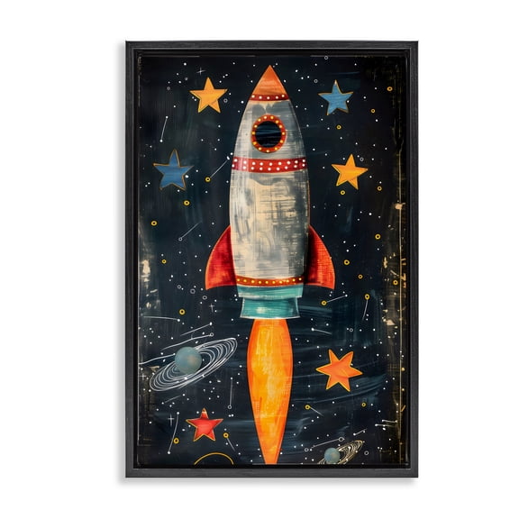 Stupell Industries Blast Off Rocketship Black Framed Floater Canvas Wall Art, design by Creative Studio, 25 x 17