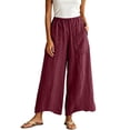 thumbnail image 2 of Xdegoge Palooza Wide Leg Pants Women Casual High Waisted Elastic Waist Trousers with Large Pockets Loose Fit Relaxed Lounge Summer Beach Bottoms, 2 of 6