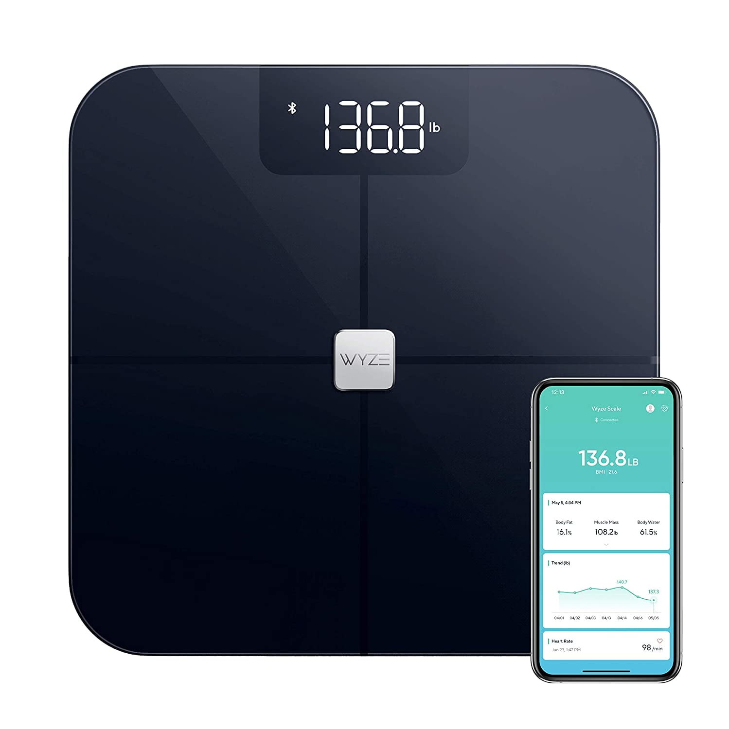 Wyze Smart Scale, Body Fat Digital WiFi Scale and Body Weight Composition  BMI Smart Scale, Heart Rate Monitor Tracker, Wireless Body Fat Percentage  Tracker, Analyze with Smartphone App, Black 