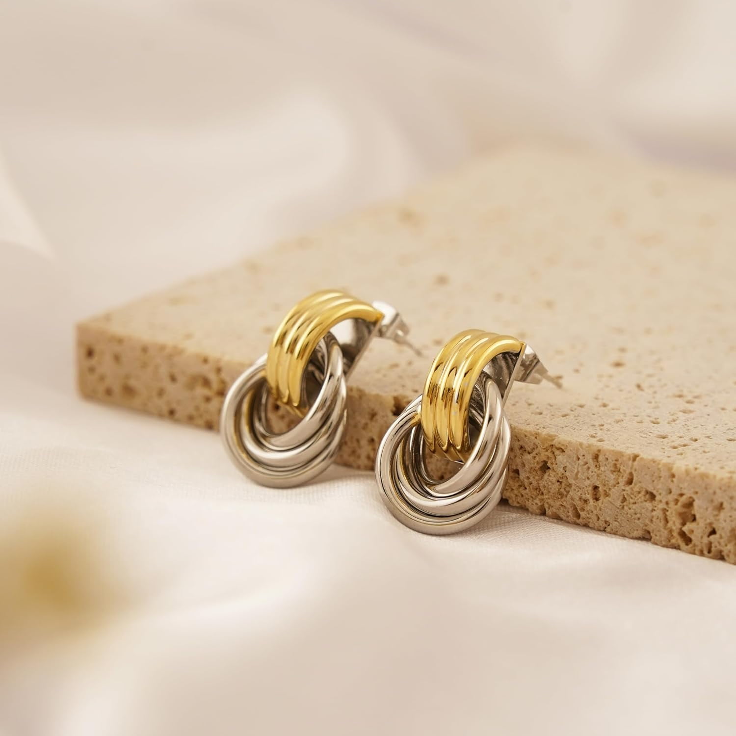 Chunky Geometric Dangle Earrings For Women - Gold Or Silver Plated Knot Design, Hypoallergenic & Lightweight
