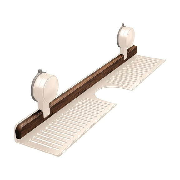 Bathroom Sink Organizer, Suction Cup Rack No Hole Mounted for Countertop, 2-Tier Toothbrush Holder, Water-Resistant Alloy and Walnut Storage Caddy