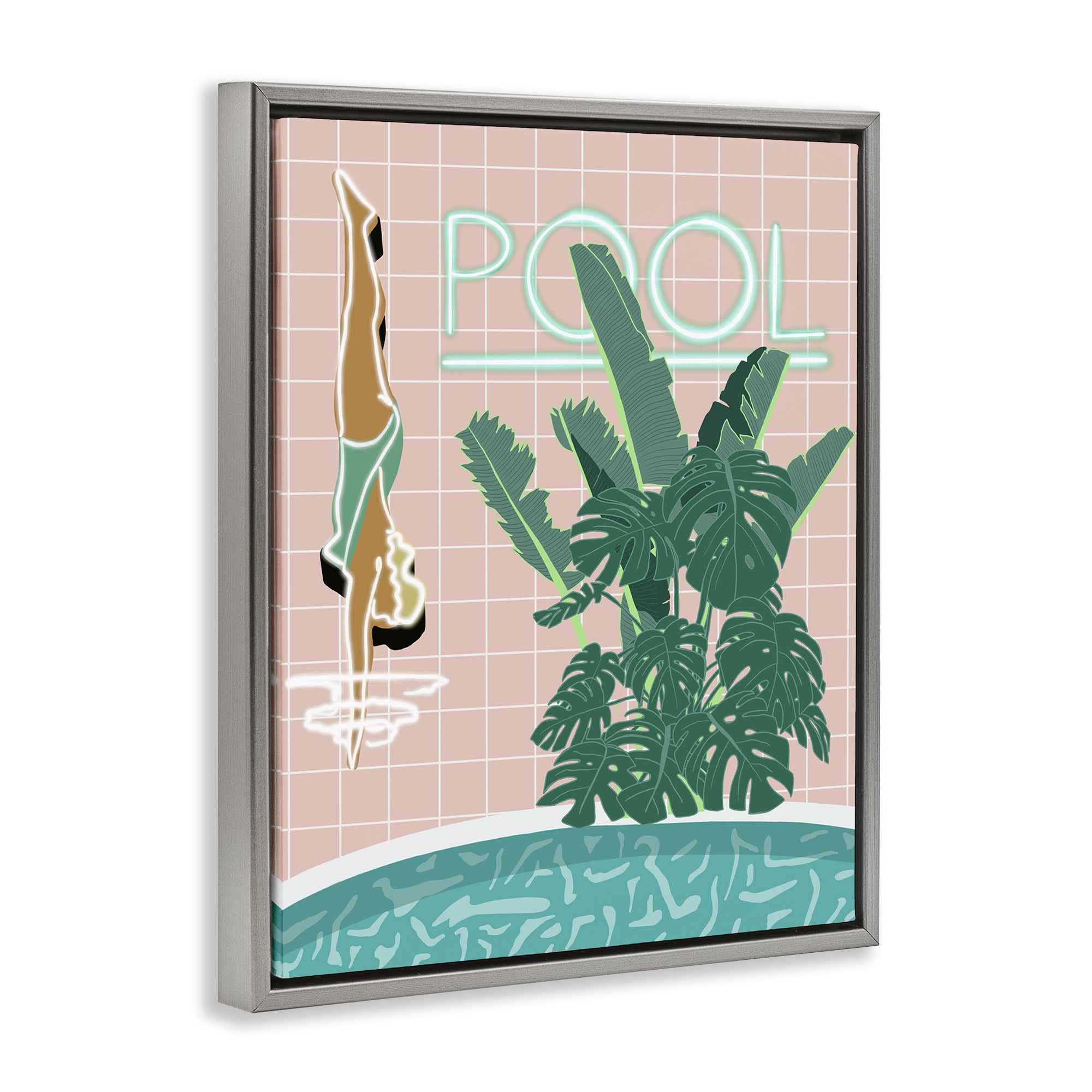 Stupell Industries Retro Diving Pool Typography Painting Gray Floater Framed Art Print Wall Art, 25 x 31