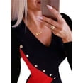 thumbnail image 3 of DYMADE Women Plus Size V-neck Color Blocking Buttons Tight Long Sleeve Dress, 3 of 5