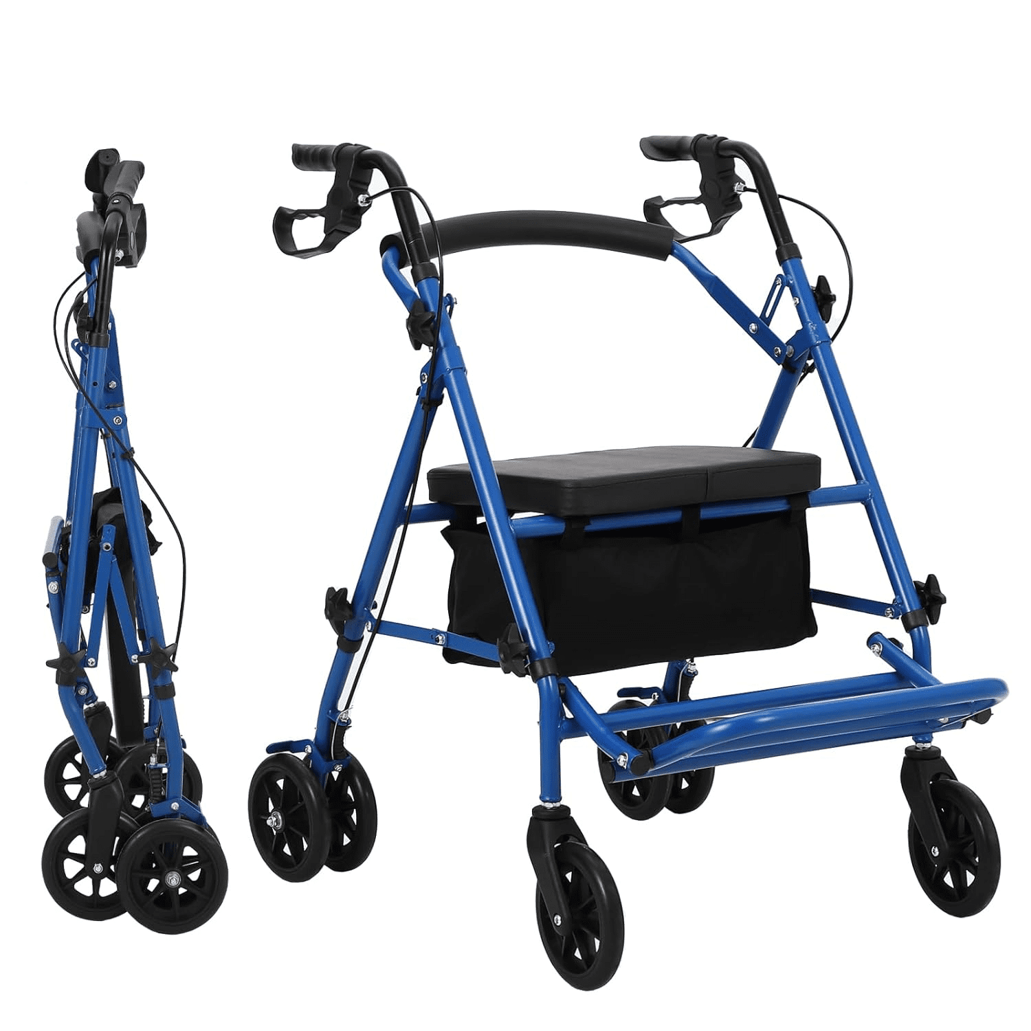 Rollator Walker for Seniors with 12" Rubber Wheels,All Terrain Outdoor Aluminum Rolling Walker with Backrest&Seat,Foldable Adjustable Height