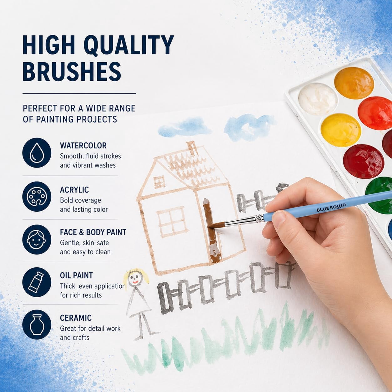 Watercolor Paint Brushes Set of 12 - Professional Artist Brush Set with Soft Synthetic Nylon Bristles - Art Brushes Ideal for Watercolor, Acrylic, Face & Body Painting for Kids to Adults