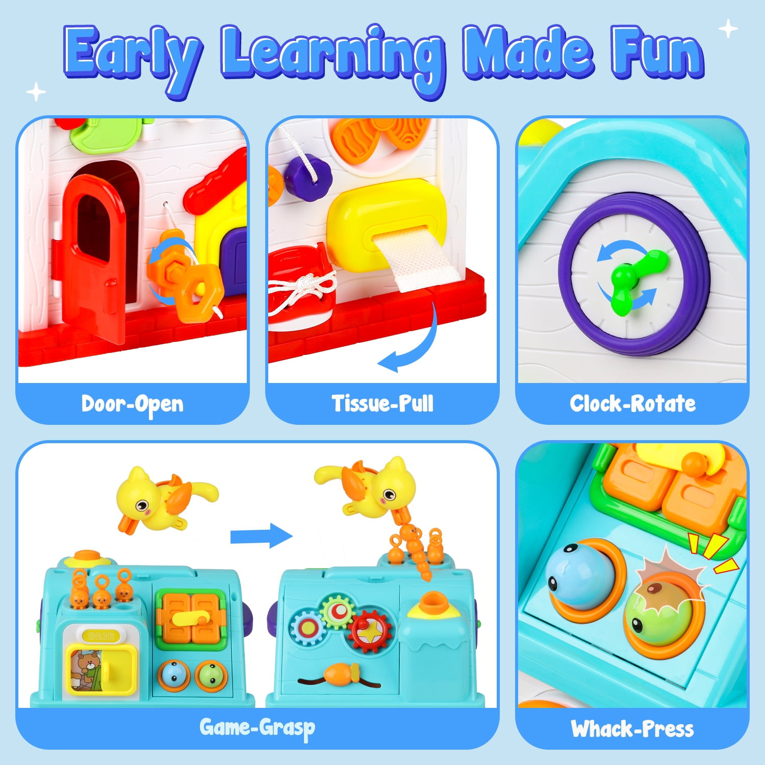 Beefunni Montessori Toddler Toy – Educational Musical Learning House for Boys & Girls, Baby Toys 6–12 Months, 1 Year Old Toys, Early Learning Activity Cube, Bilingual Kids Toy, Sensory Toys
