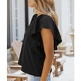 thumbnail image 3 of Mujeres Volantes Tops Color Puro Elegante Cuello Redondo Top Manga Corta Tops para Citas Trabajo Negro XL, 3 of 6